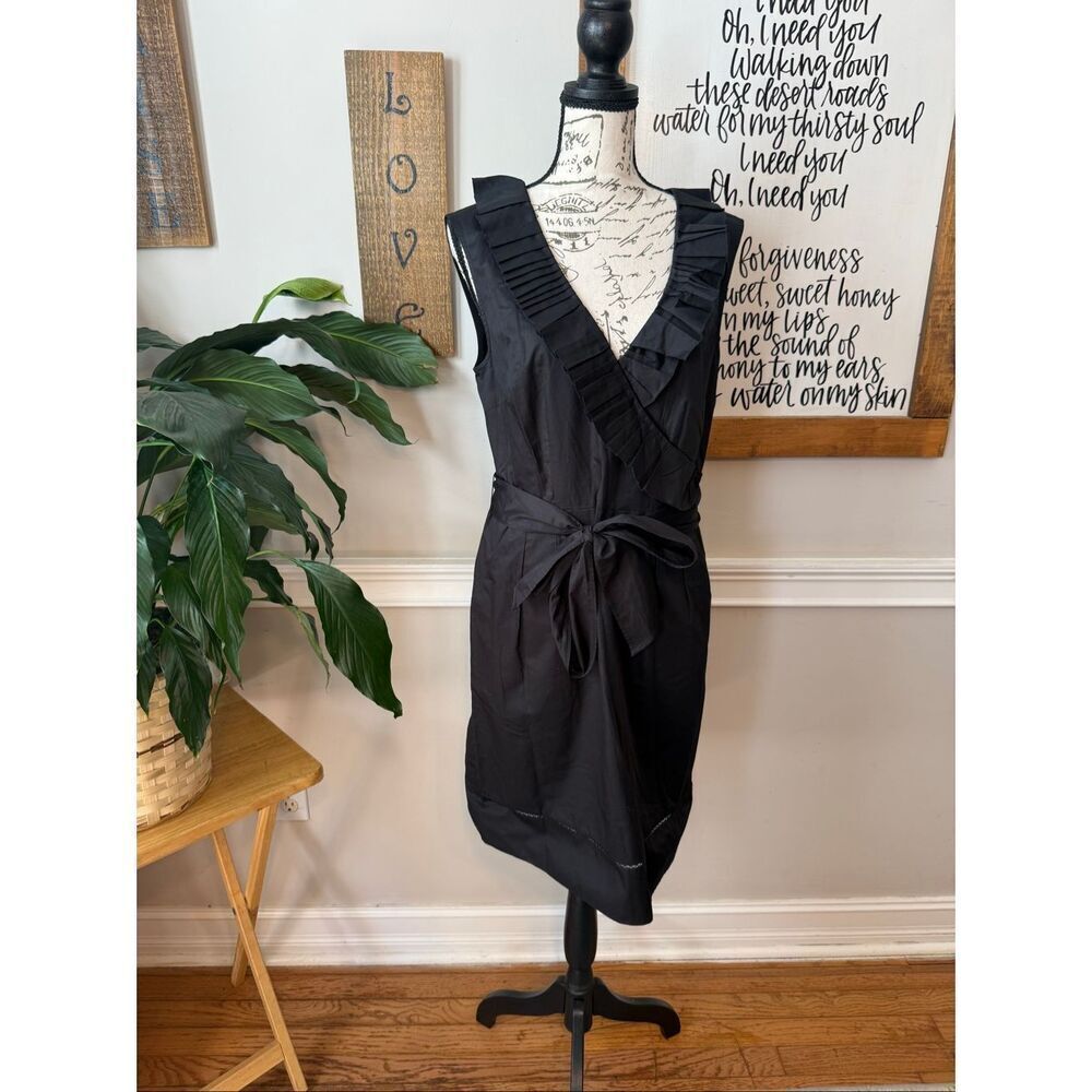 Ann Taylor LOFT Women's Ruffle Sleeveless Faux Wrap Belted Dress Black Size 8